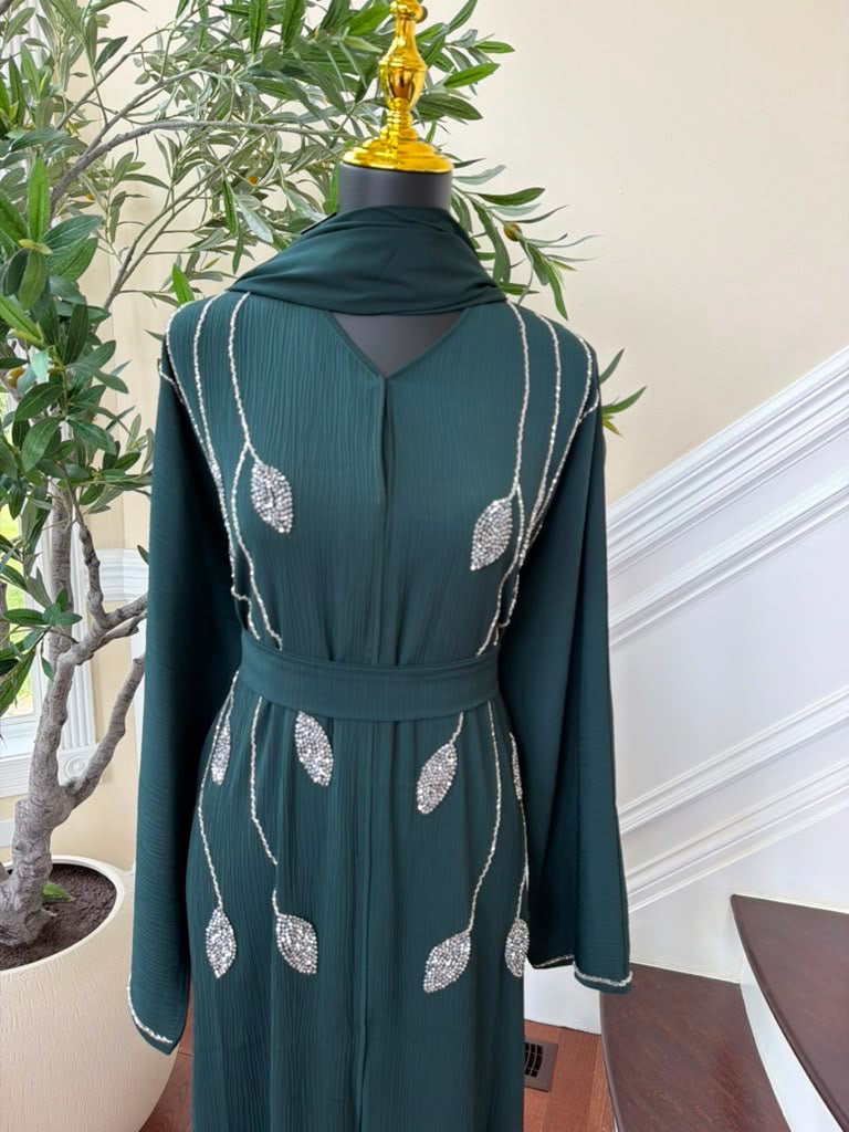 Emerald Green Beaded Charm Abaya