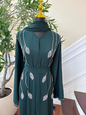 Emerald Green Beaded Charm Abaya