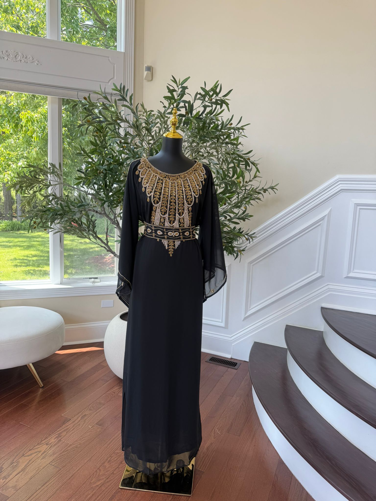 Black Beaded Kuftan Maxi Dress