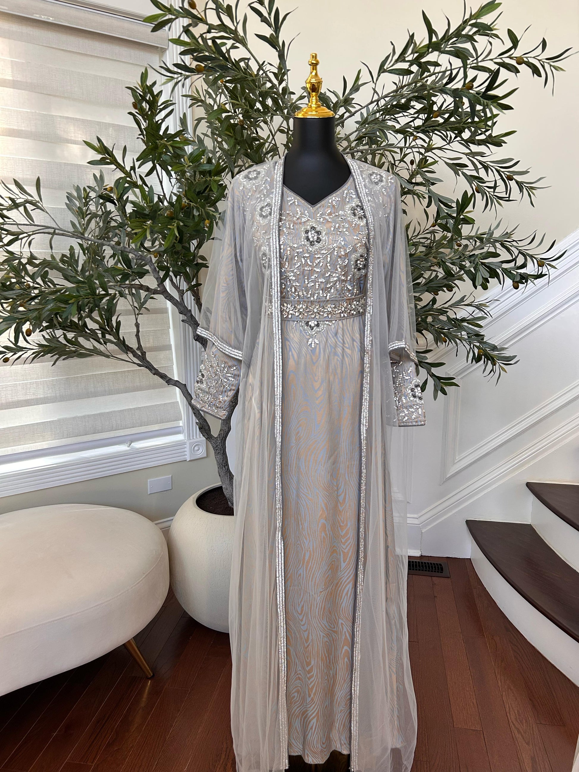 Grey Radiance Beaded Modern Kuftan