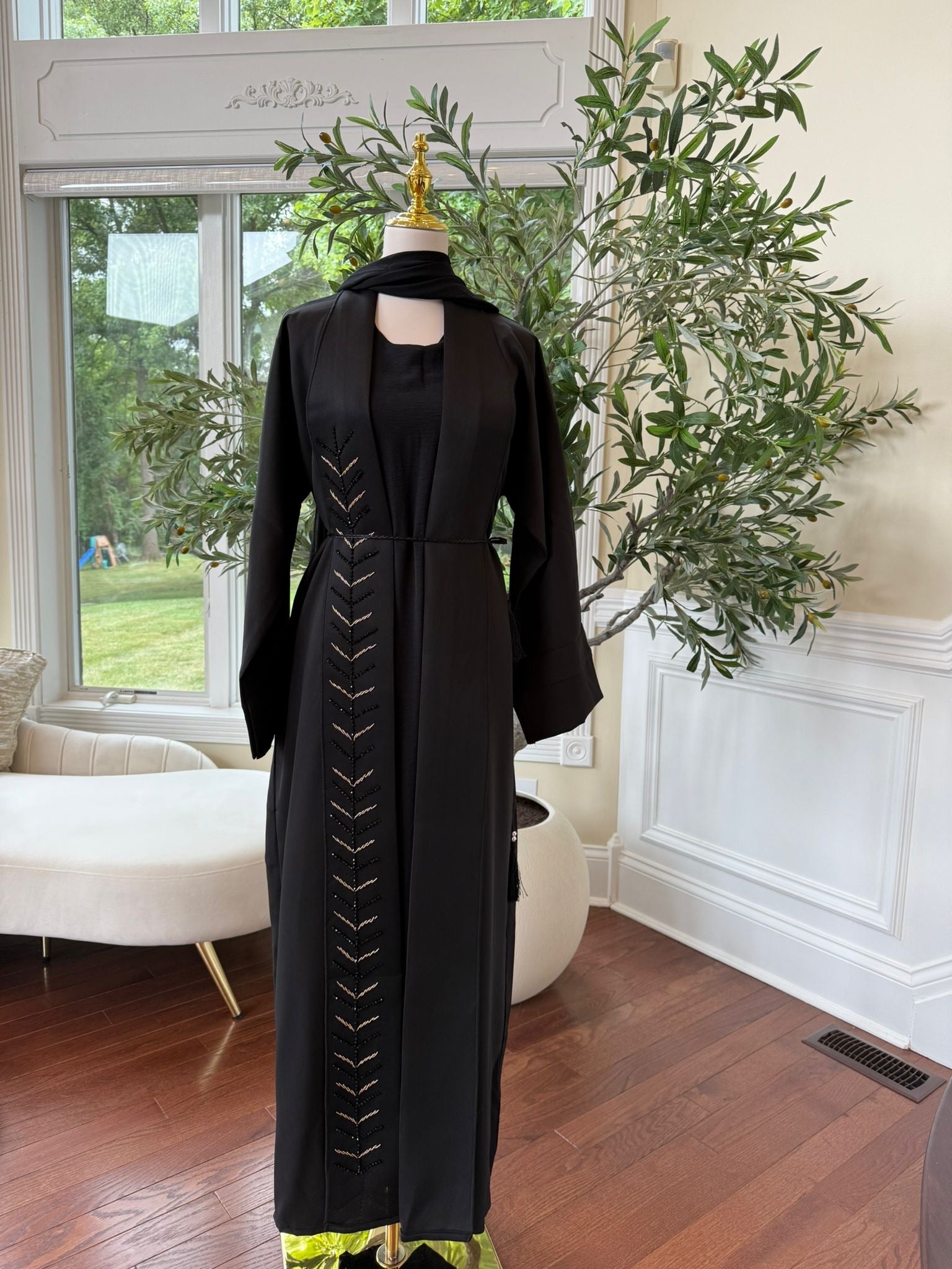 Night Whispers | Matte Black Crepe Fabric Abaya with Detail