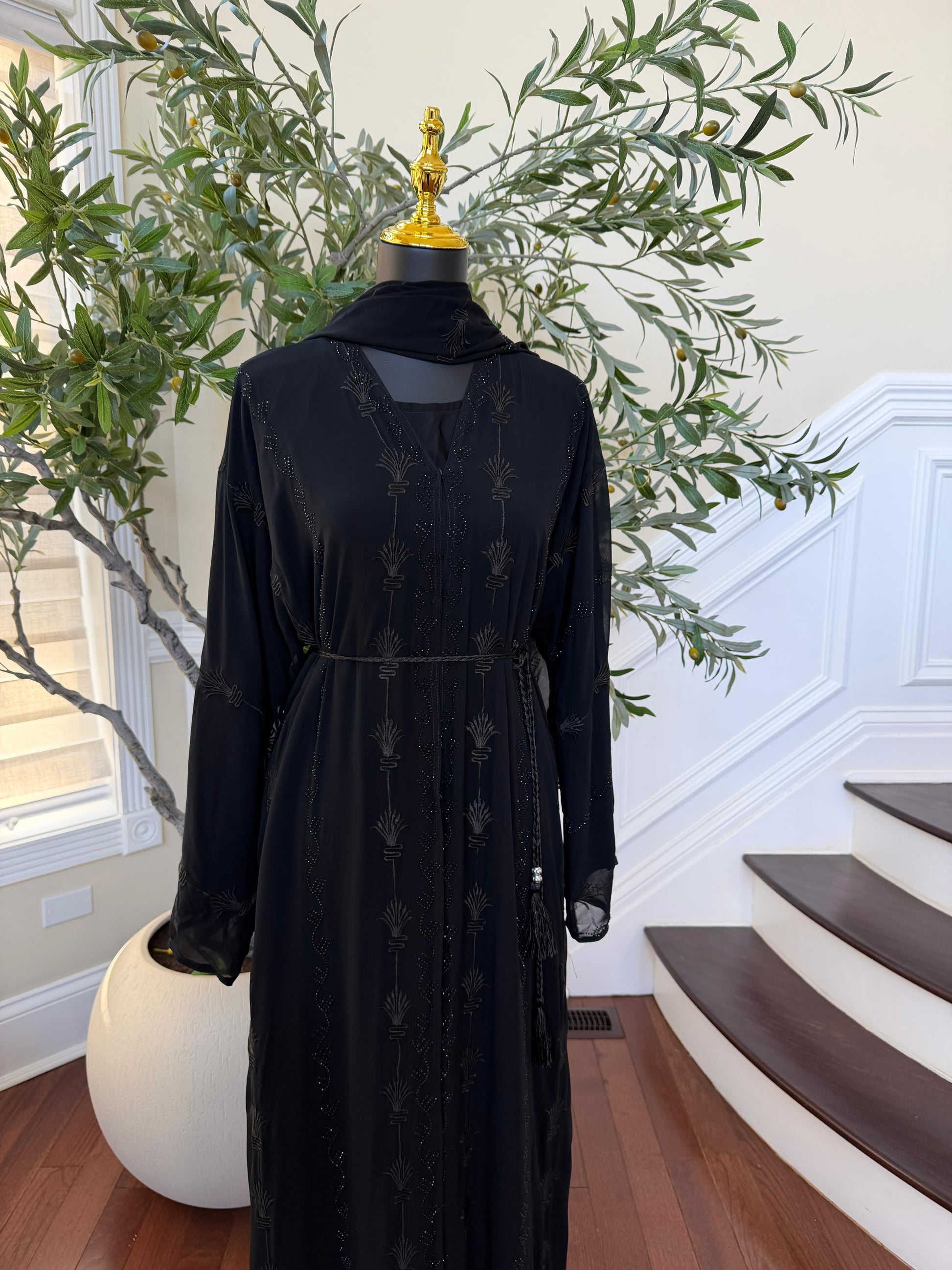 Ramadan Bloom Black Beaded Abaya