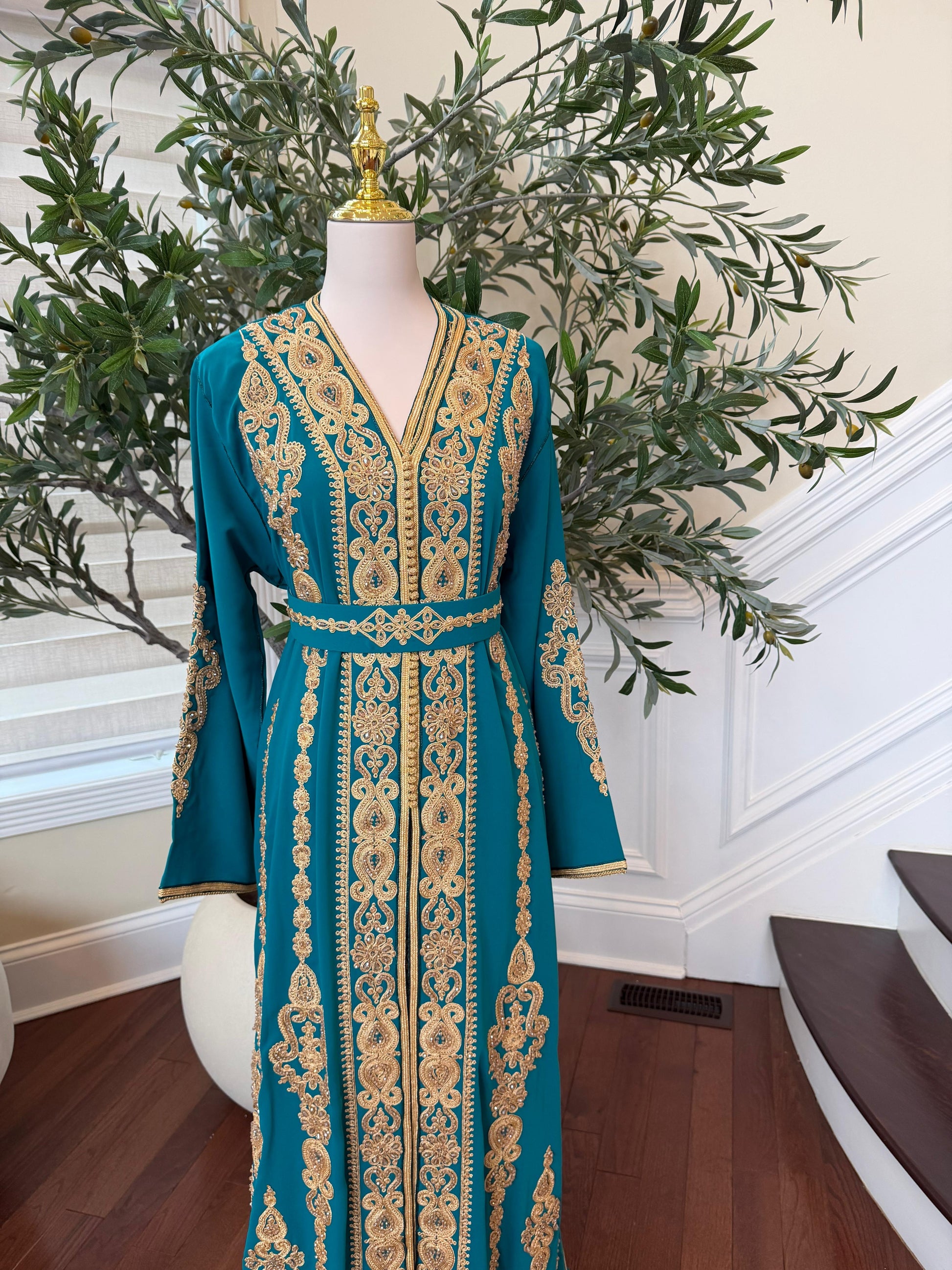 Turquoise Golden Embroidery Elegance Kuftan