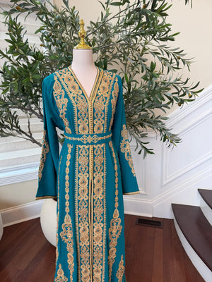 Turquoise Golden Embroidery Elegance Kuftan