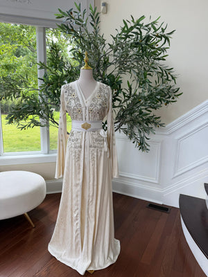 White Beaded Embroidery Kuftan