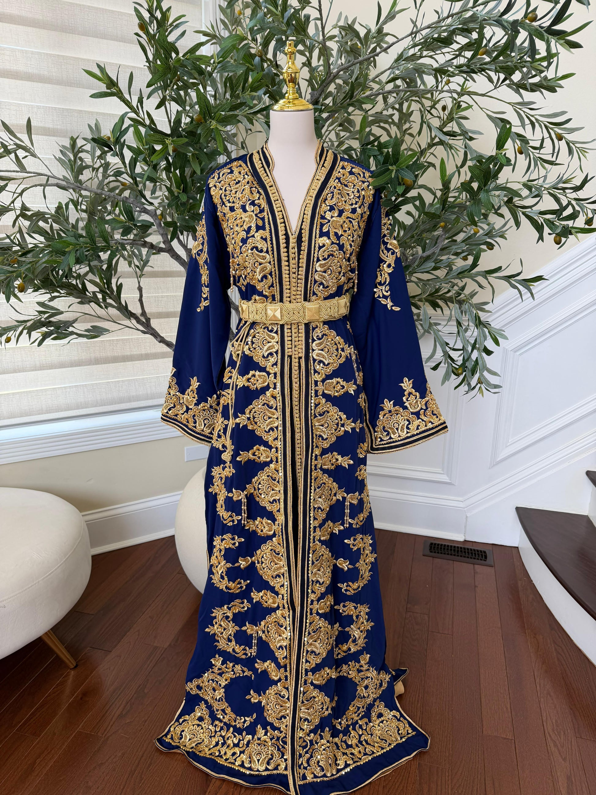 Blue Embroidery Beaded Kuftan
