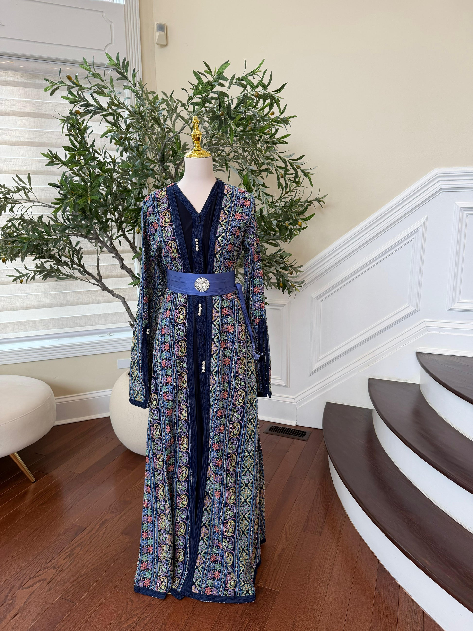 Navy Blue Embroidery Detail Kuftan