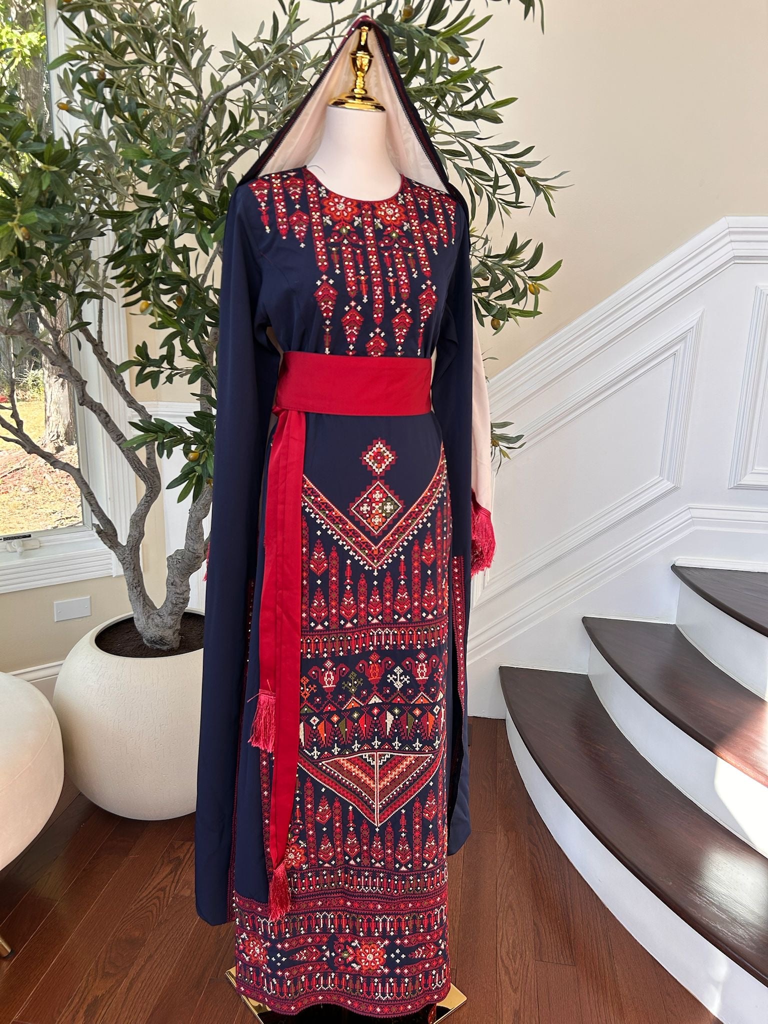 Blue Embroidery Tatreez Red Thobe
