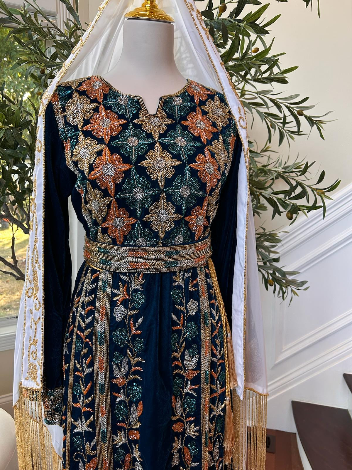 Turquoise Velvet Golden Stone Thobe