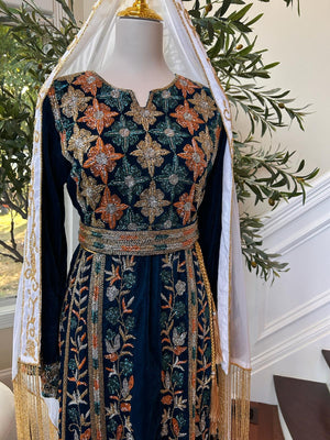 Turquoise Velvet Golden Stone Thobe