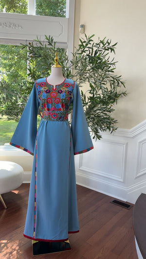 Blue Elegance with Traditional Floral Embroidery