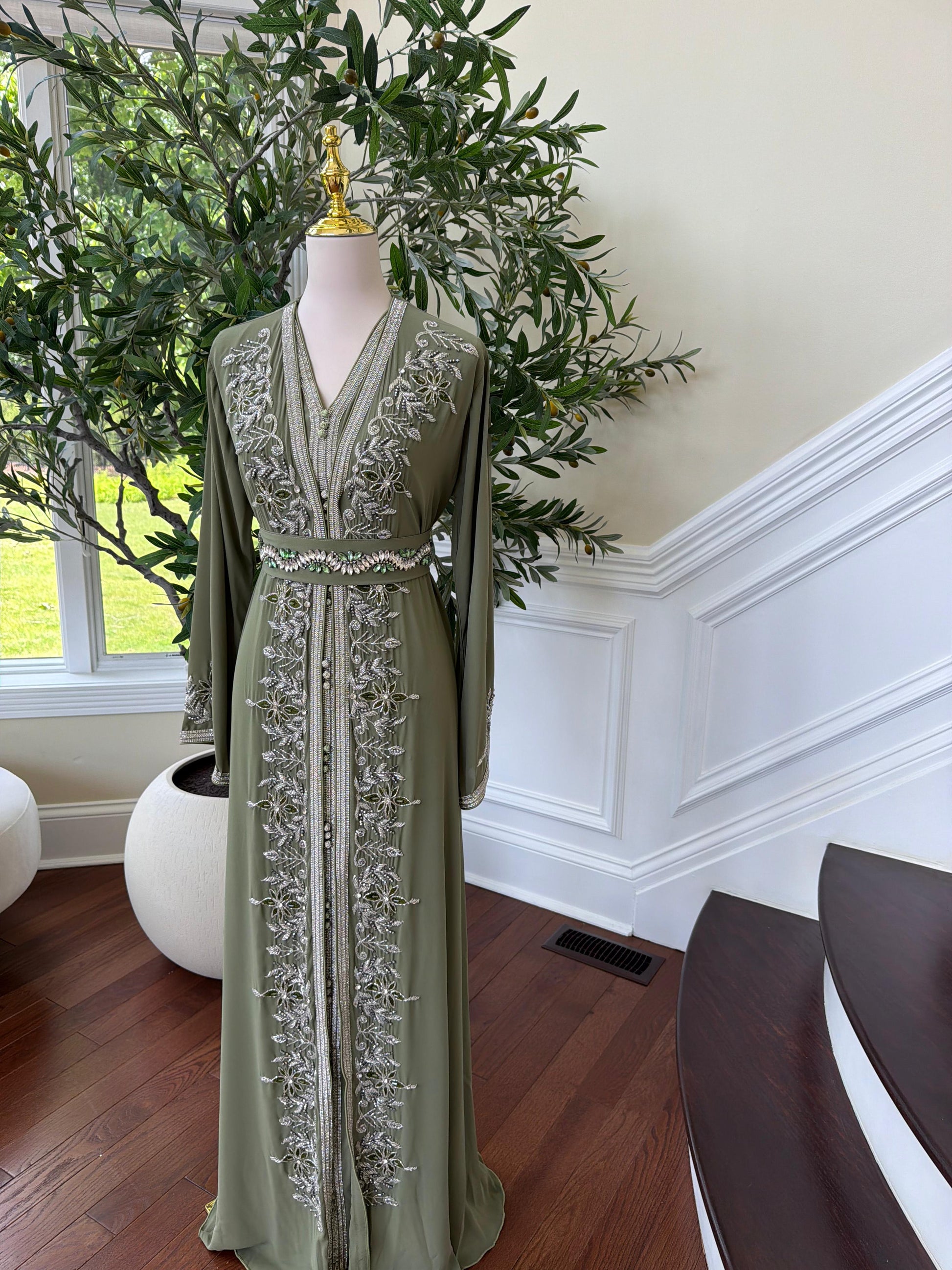 Olive Beaded Embroidery Kuftan