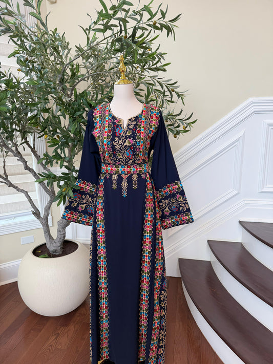 Navy Blue Embroidery Tatreez Thobe