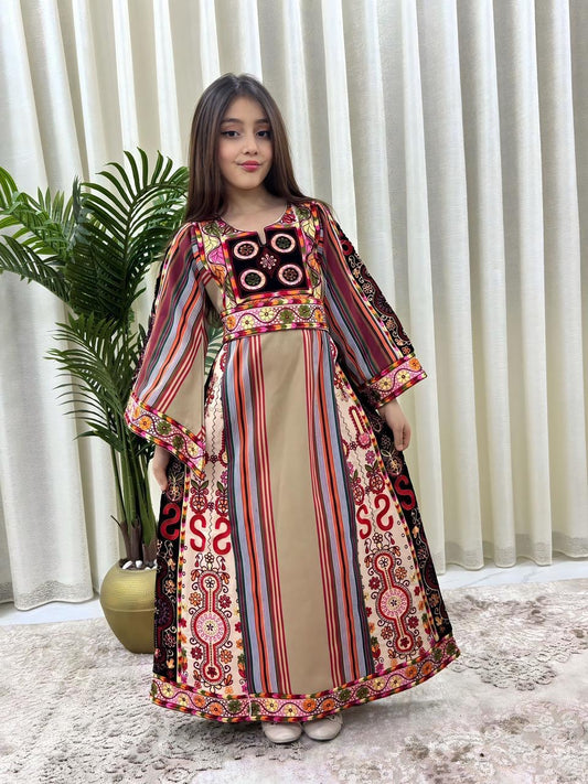 Tan Majdalwi Embroidered Tatreez Thobe