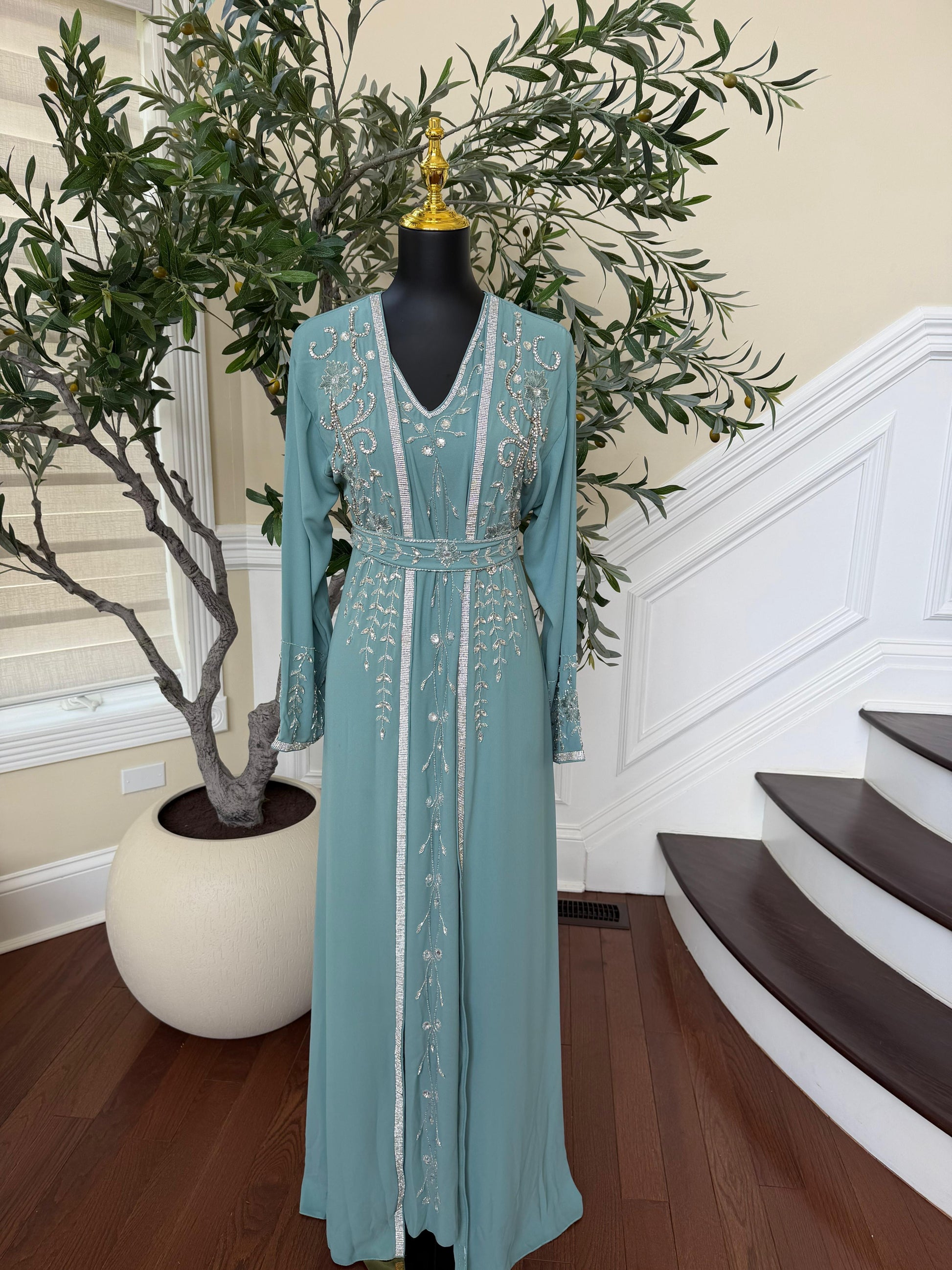 Baby Blue Beaded Charm Kuftan