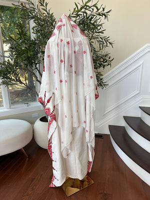 White Elegance Red Tatreez Thobe Dress / Khirka Shal included