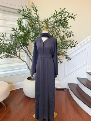 Moonlight Gray Beaded Abaya