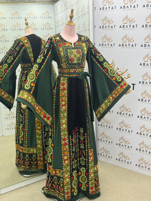 Traditional Palestinian Thobe in Green with Multicolor Tatreez