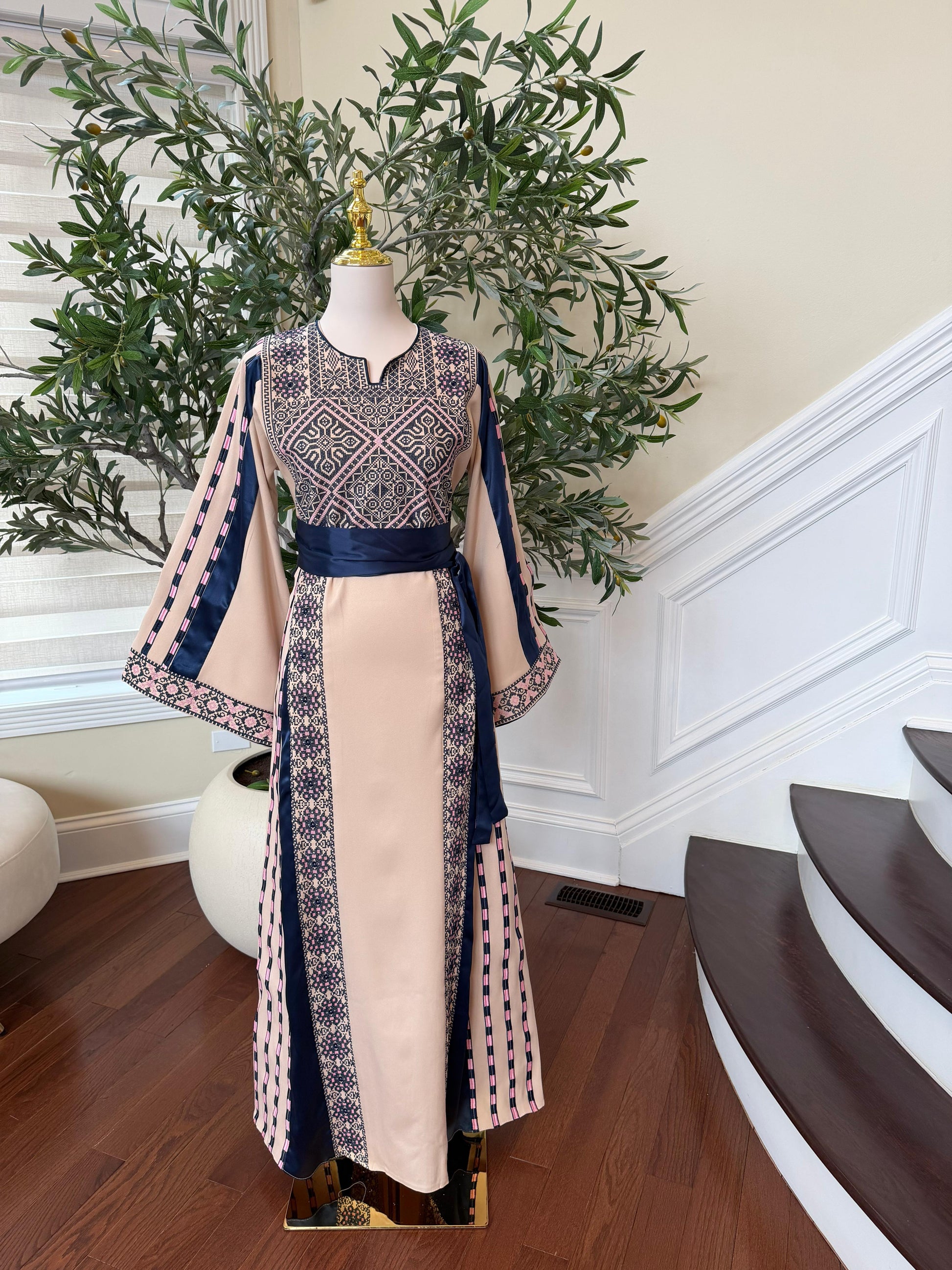 Royal Blue Embroidery Tan Thobe