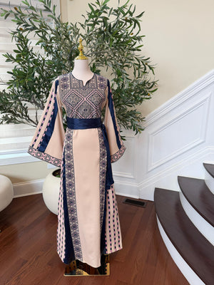 Royal Blue Embroidery Tan Thobe