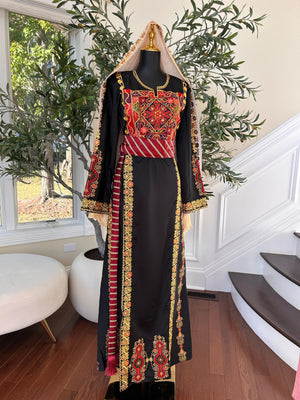 Black Embroidery Tatreez Thobe