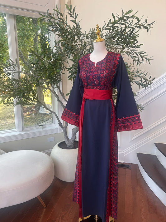 Blue Embroidery Tatreez Red Detail Thobe
