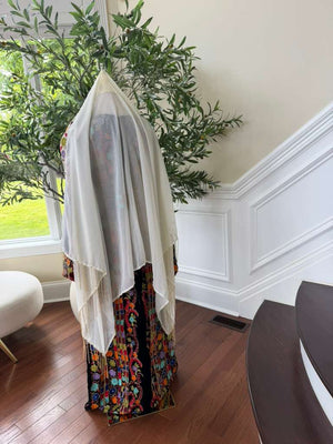 Luxury Bridal Palestinian Thobe with Embroidery Tatreez, Hand Beading & Detachable Overskirt on Rich Velvet Fabric
