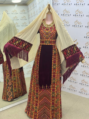 Traditional Palestinian Thobe – Full Embroidery with Matching Shawl