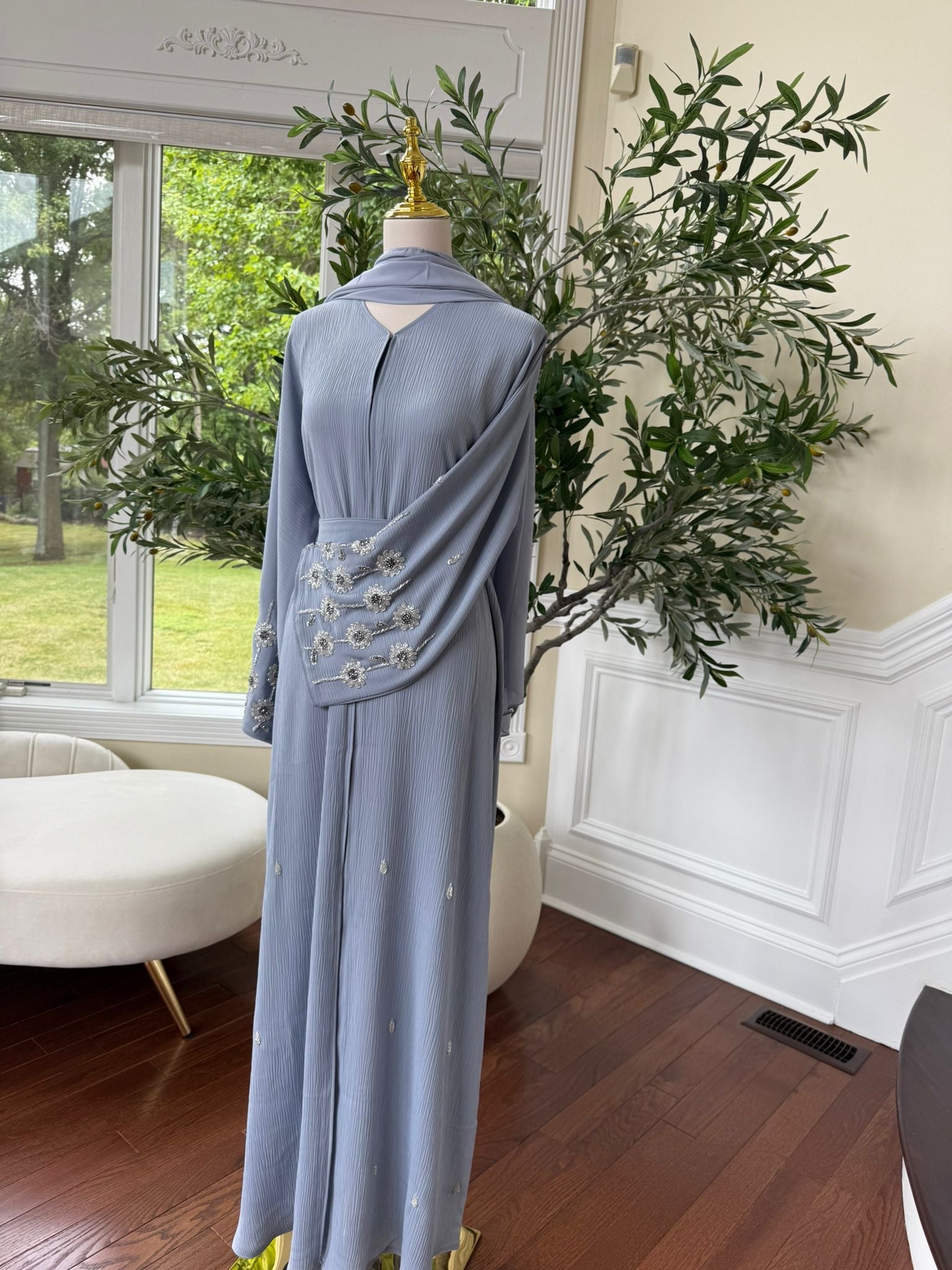 Baby Blue Sleeve Charm Abaya