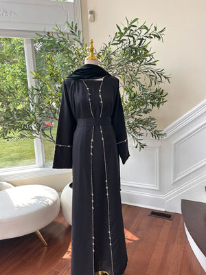 Black Crepe Fabric Charm Beaded Abaya