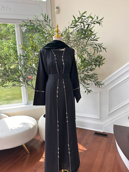 Black Crepe Fabric Charm Beaded Abaya
