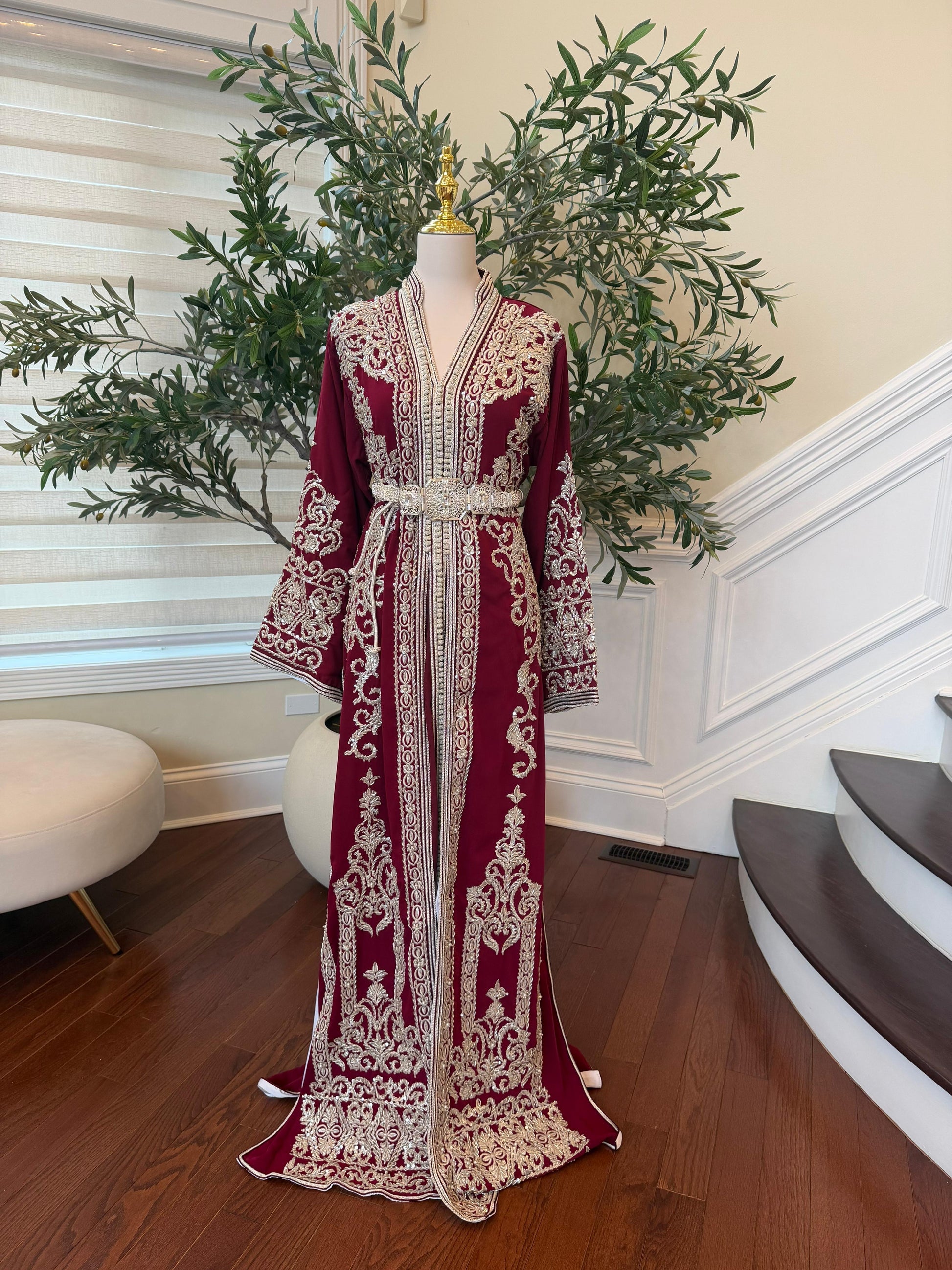 Red Royale Silver Embroidered Kuftan