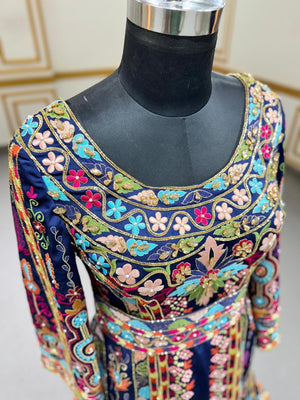 Elegant Floral Blue Stone Thobe Dress