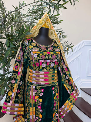 Green Velvet Beaded Stone Thobe
