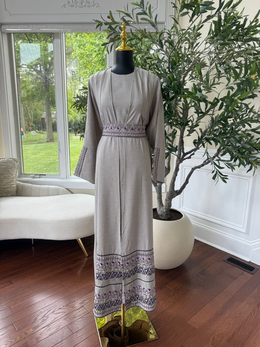 Elegant Grey Tatreez Cardigan Abaya