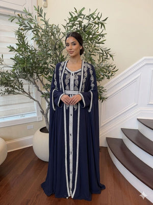 Navy Blue Beaded Royale Kuftan