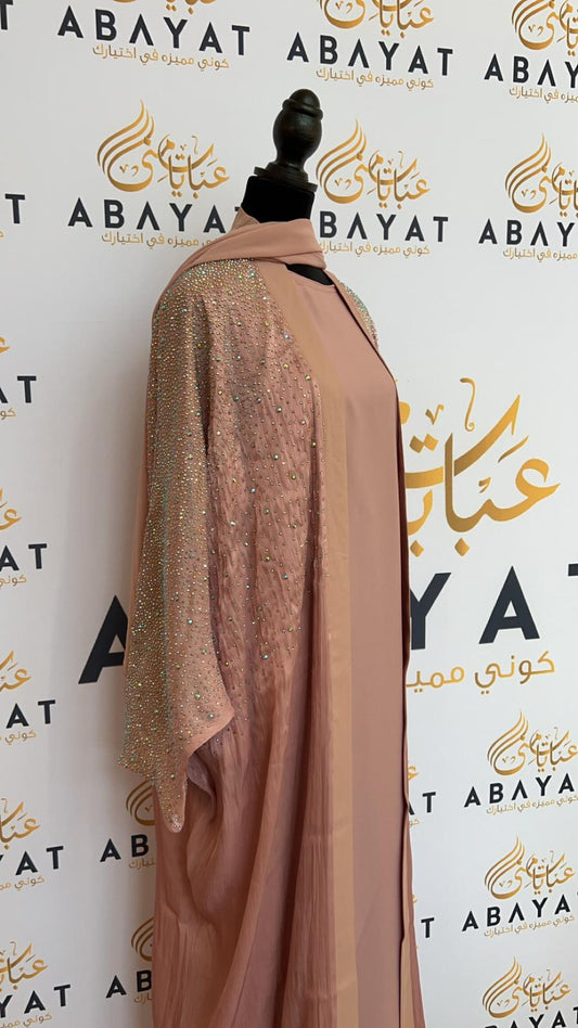 Elegant Blush Pink Sparkled Abaya Set with Coordinating Hijab #8097623