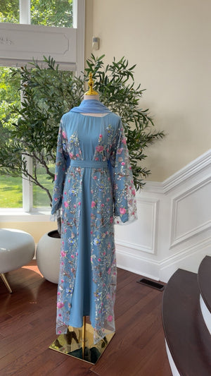 Sky Blue Ethereal Bloom Abaya
