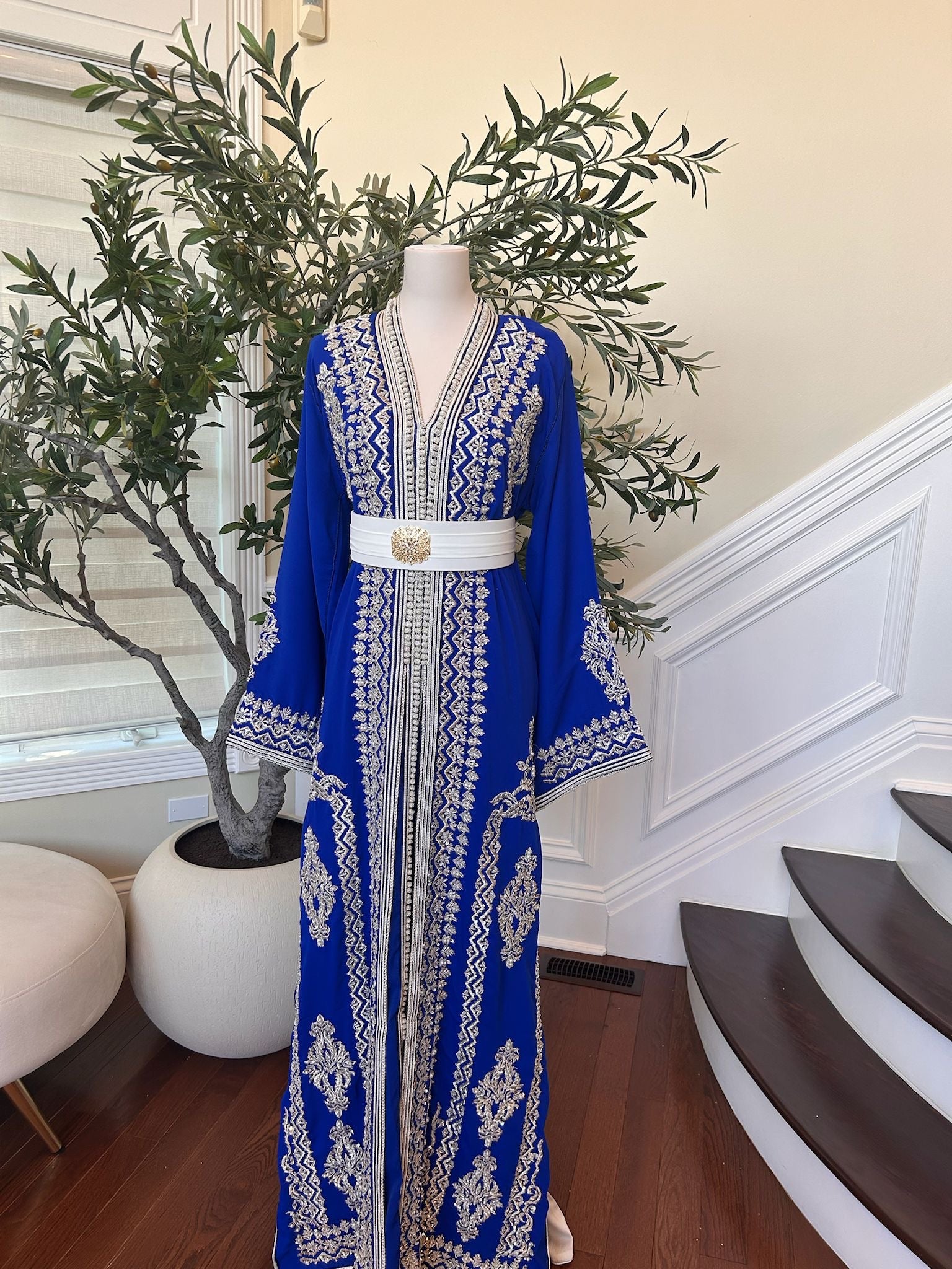 Royal Blue White Detail Kuftan