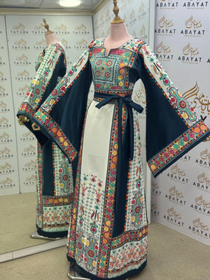 Teal & Ivory Palestinian Tatreez Thobe