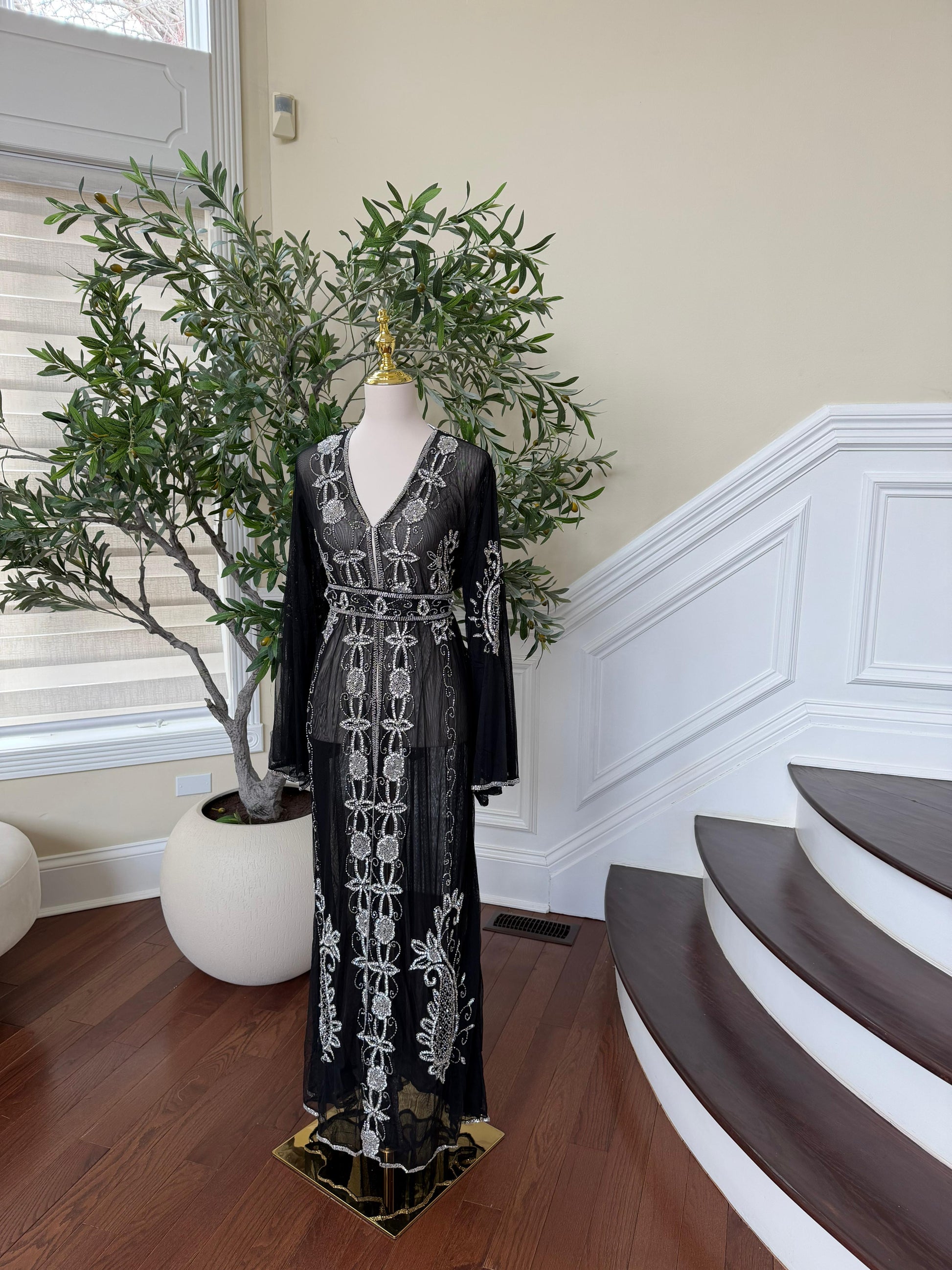 Black Silver Stone Cardigan Abaya