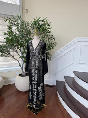 Black Silver Stone Cardigan Abaya