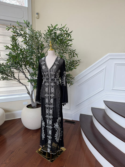Black Silver Stone Cardigan Abaya
