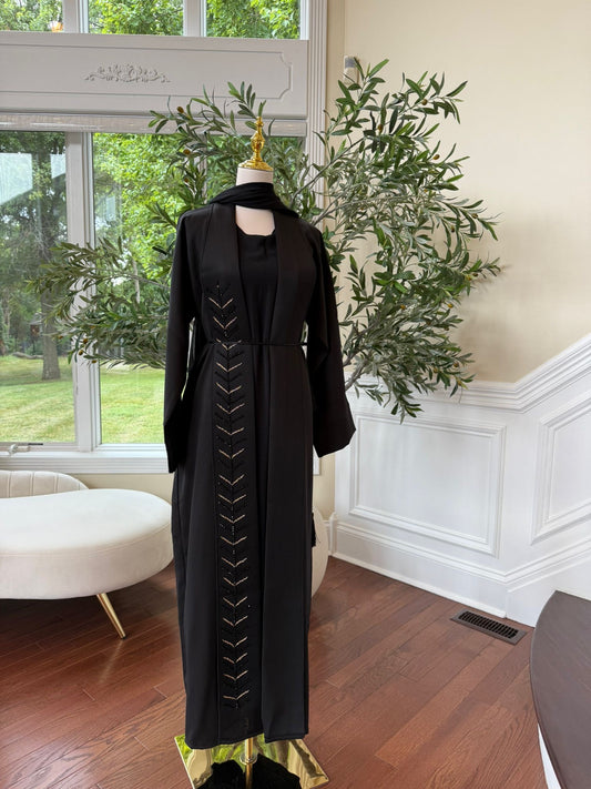 Night Whispers | Matte Black Crepe Fabric Abaya with Detail