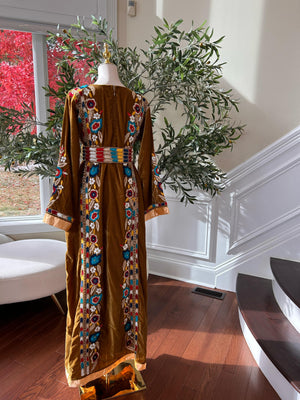 Golden Mustard Velvet Beaded Stone Thobe