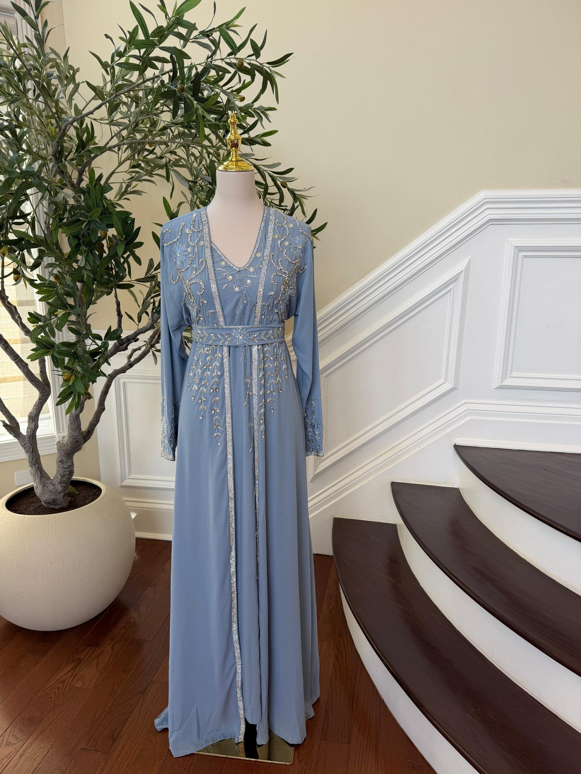 Baby Blue Beaded Two Piece Kuftan