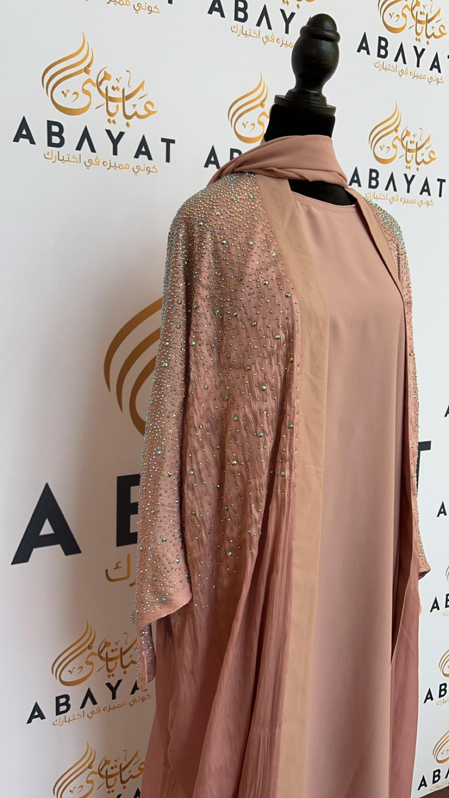 Elegant Blush Pink Sparkled Abaya Set with Coordinating Hijab #8097623