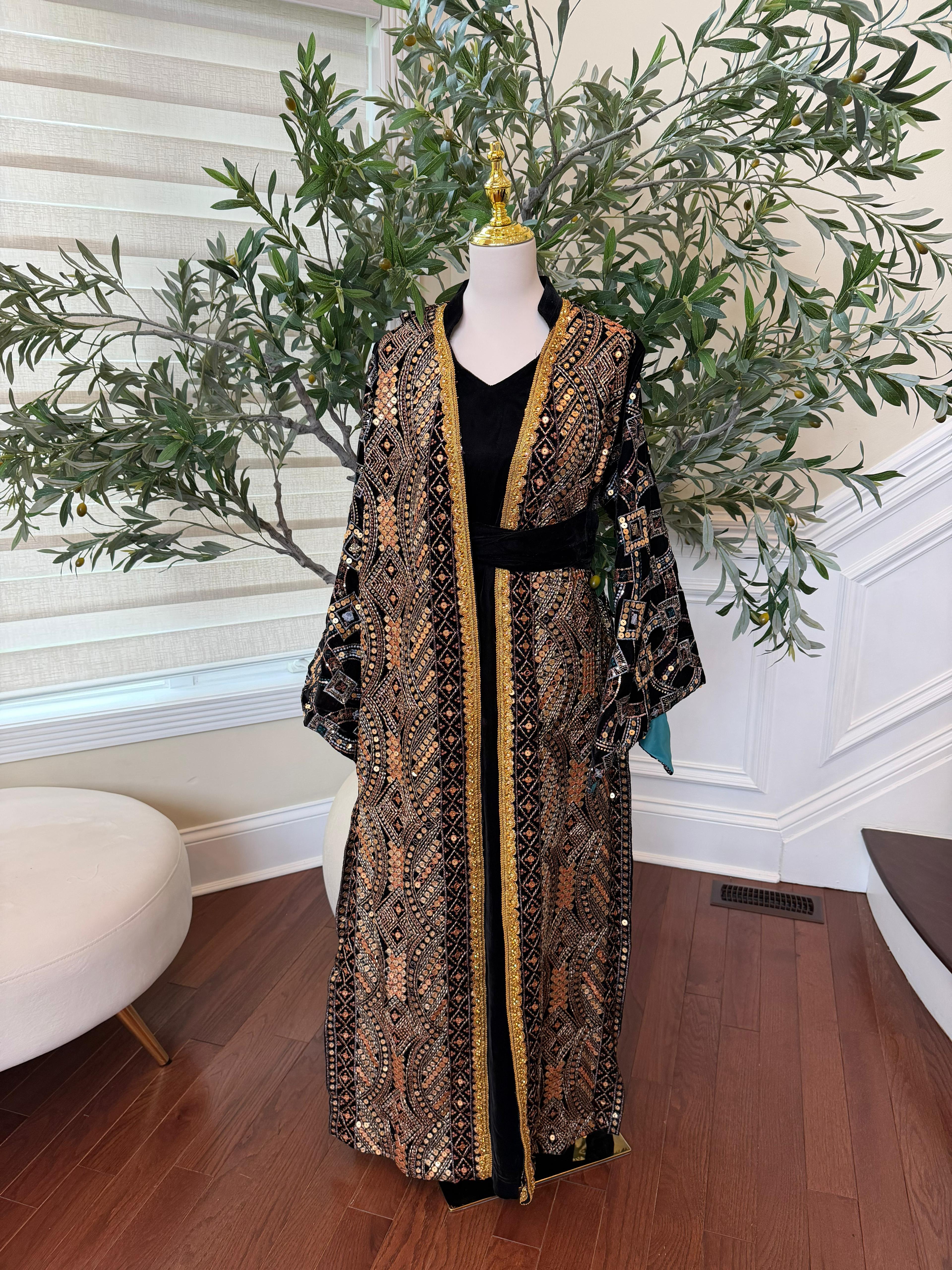 Black Embroidery Cardigan Abaya