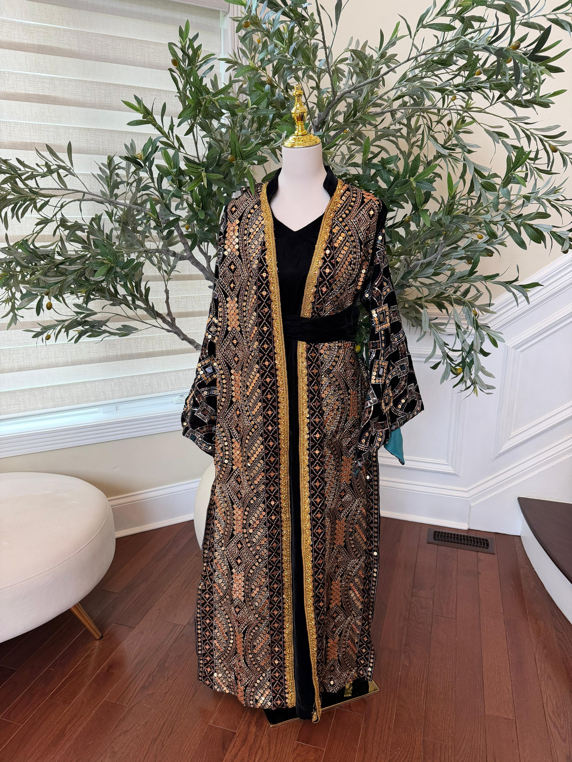 Black Embroidery Cardigan Abaya