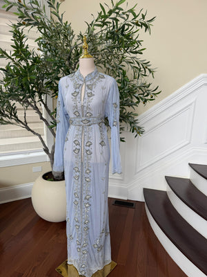 Baby Blue Cardigan Silver Abaya